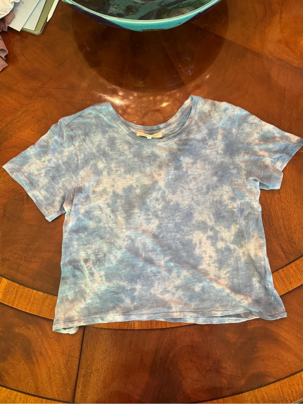 LoveShackFancy Short Sleeve Tie-Dye Tee - Light Blue & White